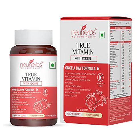 Neuherbs True vitamin Multivitamin for Men and Women, With Vitamin C, Zinc, Vitamin-D3, Gingseng, Ginkgo biloba, Coenzyme Q-10 : 60 Multivitamin Immunity Tablets